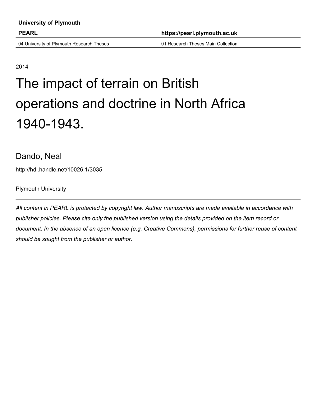 The Impact of Terrain on British Operations and Doctrine in North Africa 1940-1943