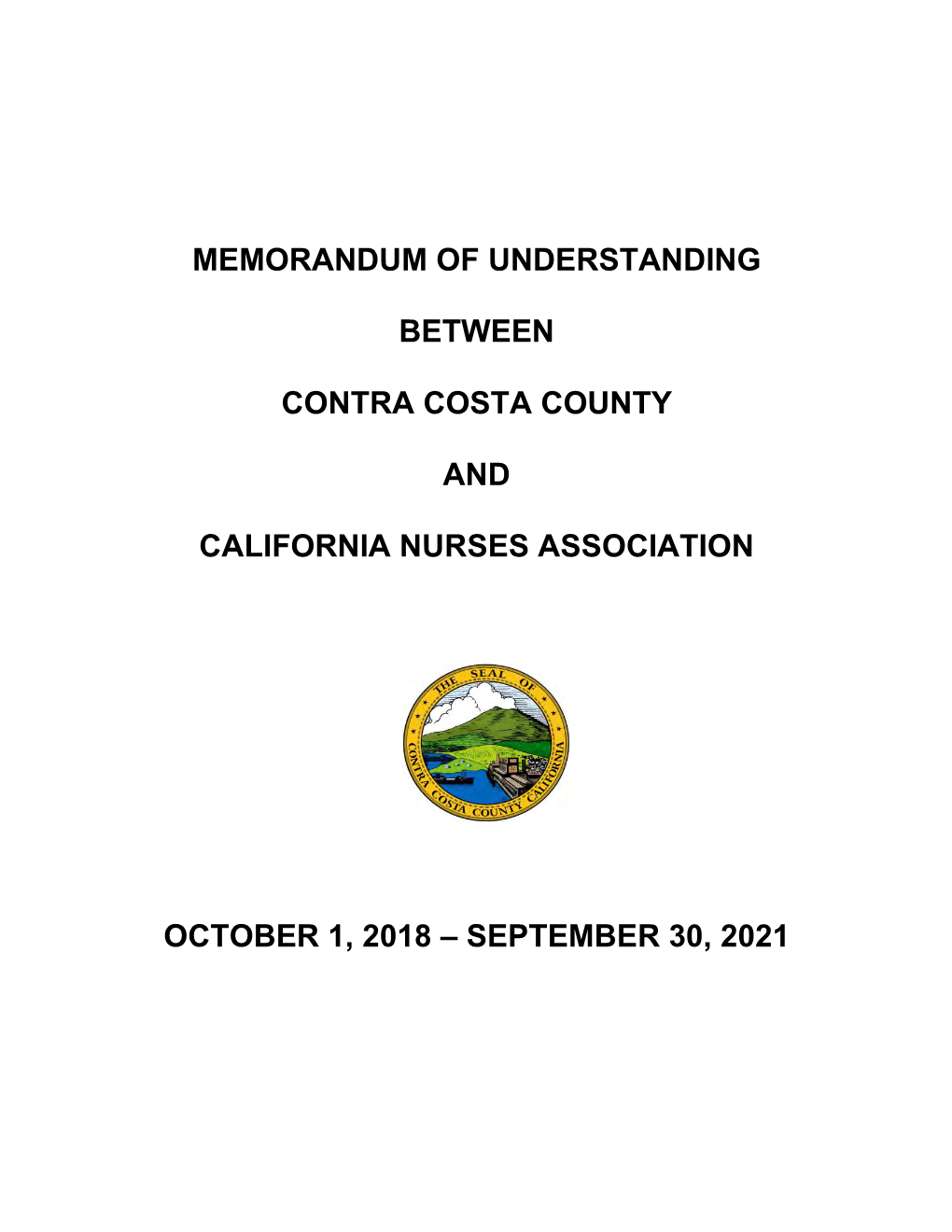 Memorandum of Understanding Between Contra Costa County and California Nurses Association