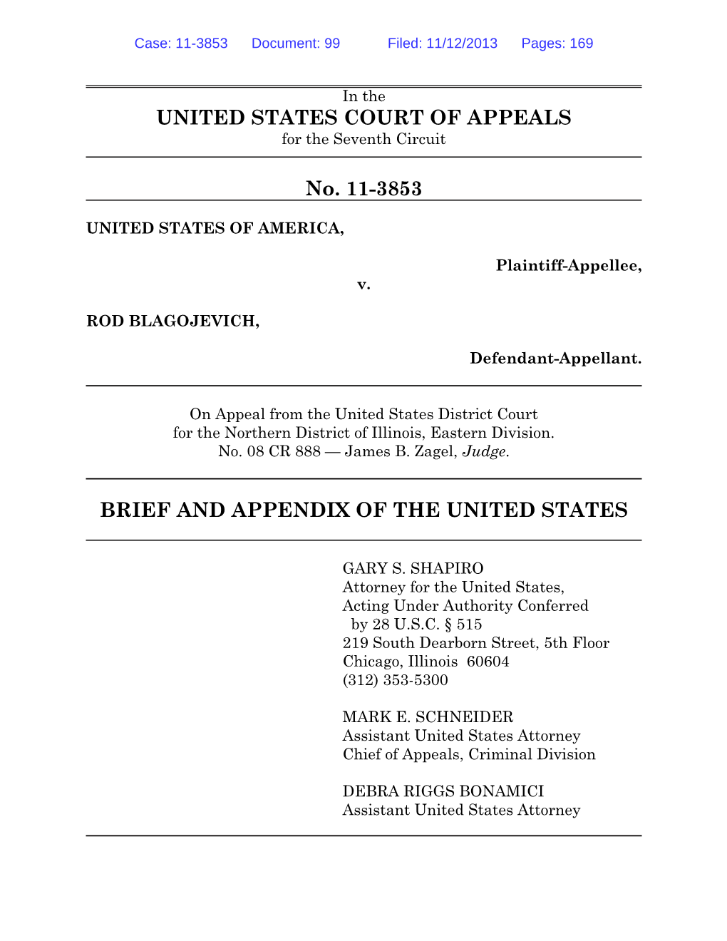 UNITED STATES COURT of APPEALS No. 11-3853 BRIEF AND