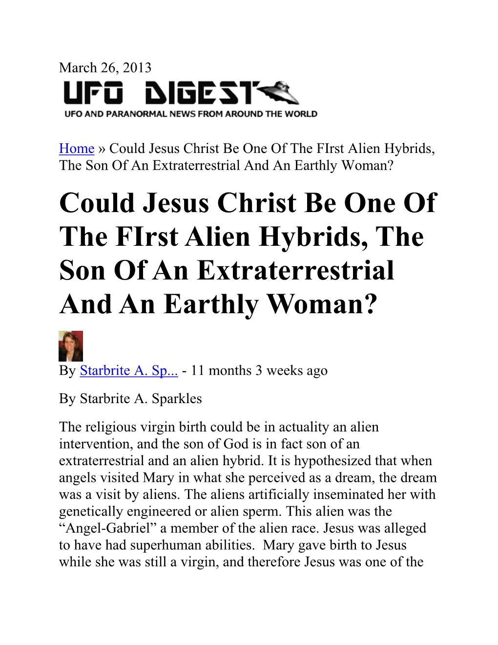Could Jesus Christ Be One of the First Alien Hybrids, the Son of An