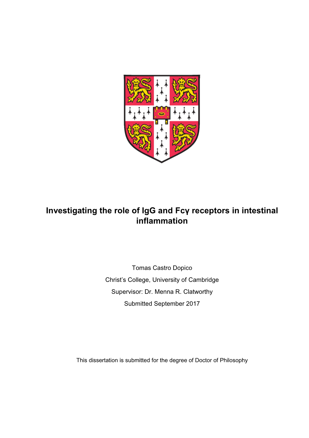 Investigating the Role of Igg and Fcγ Receptors in Intestinal Inflammation