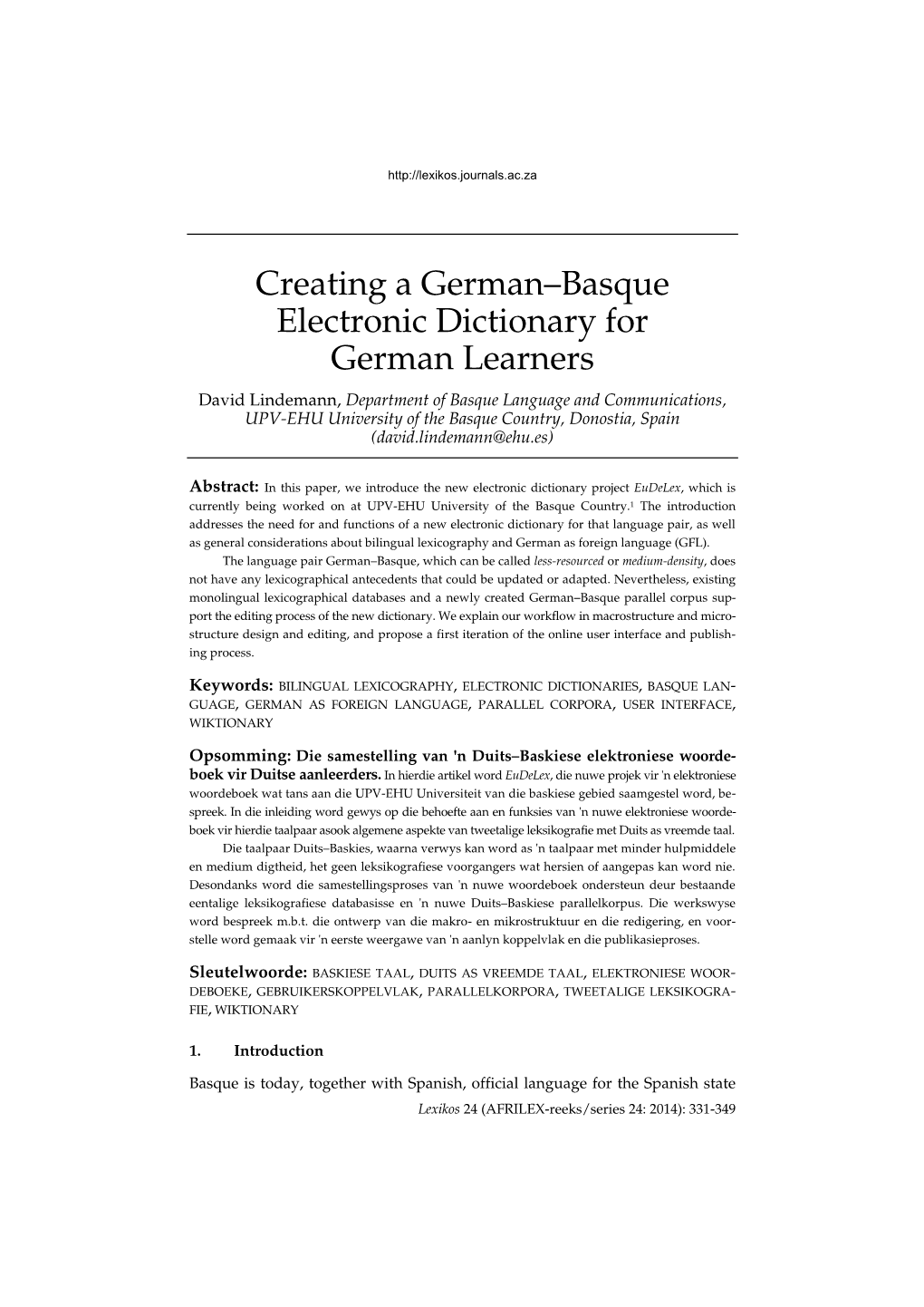 Creating a German–Basque Electronic Dictionary for German