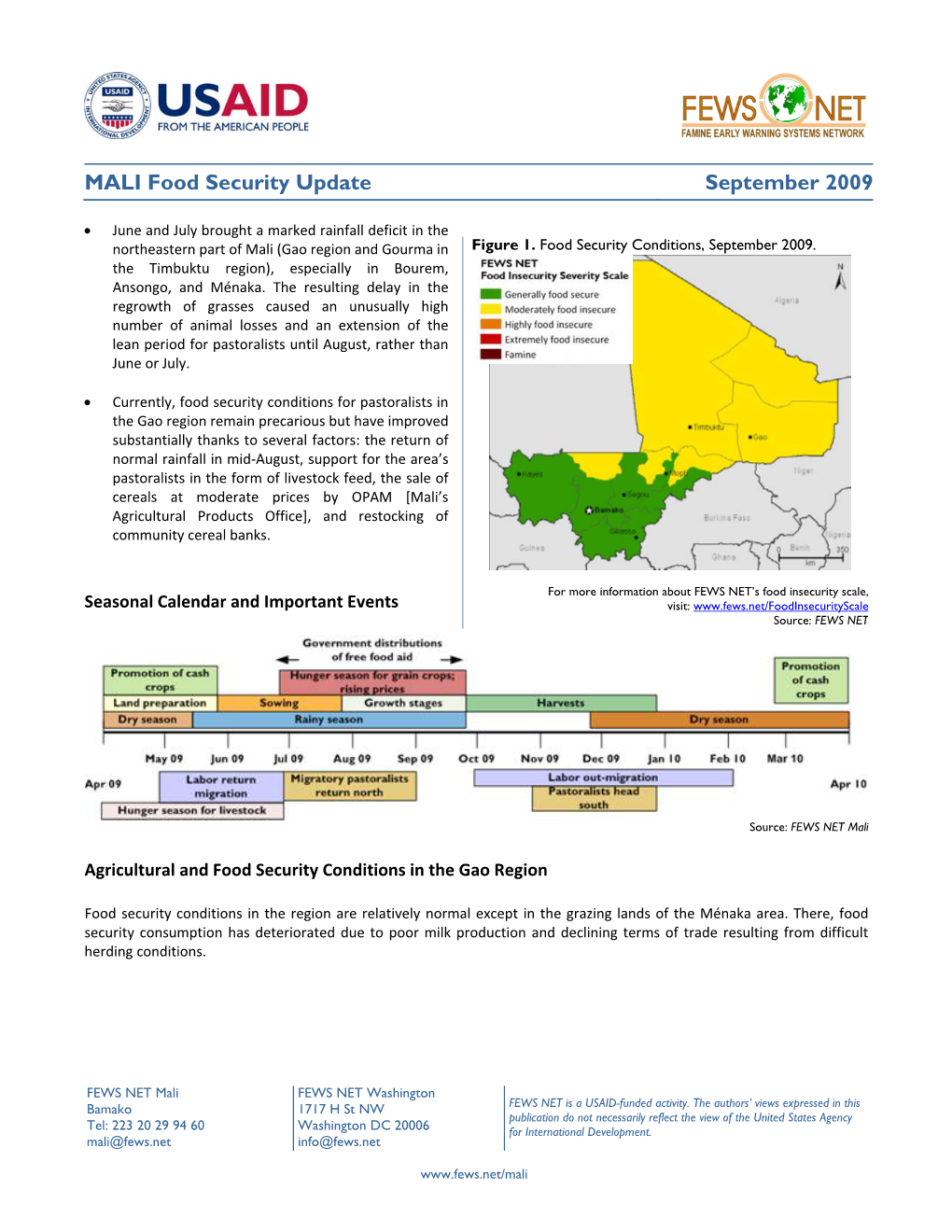 MALI Food Security Update September 2009