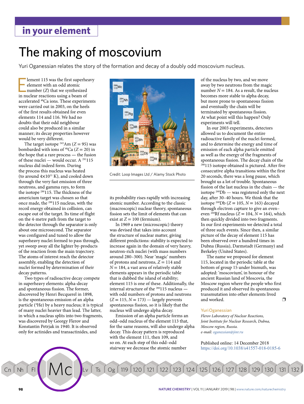 The Making of Moscovium Yuri Oganessian Relates the Story of the Formation and Decay of a Doubly Odd Moscovium Nucleus