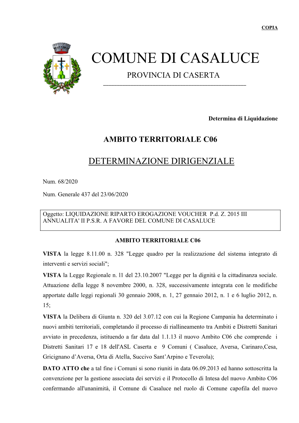 Comune Di Casaluce Provincia Di Caserta ______