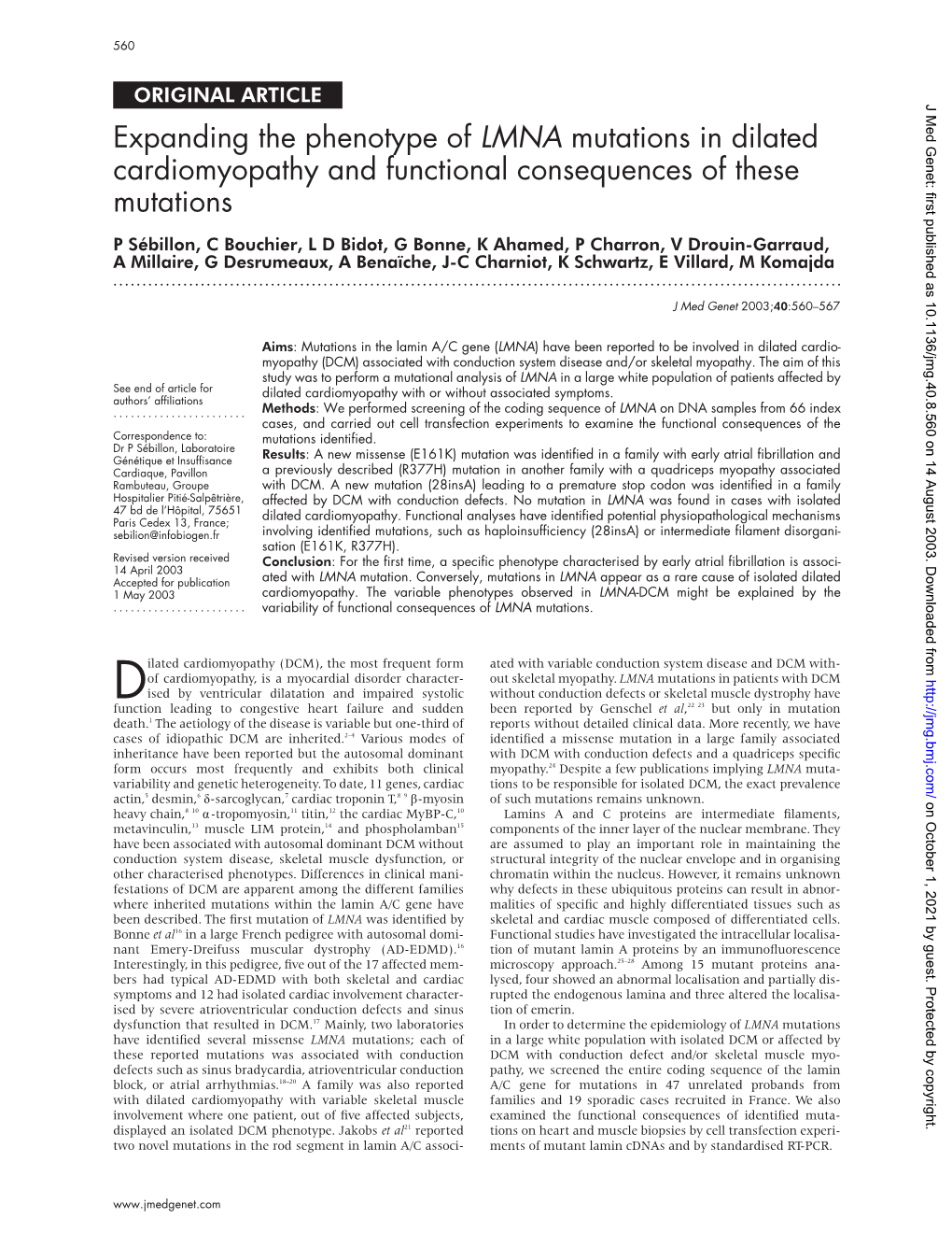 Expanding the Phenotype of LMNA Mutations in Dilated Cardiomyopathy and Functional Consequences of These Mutations