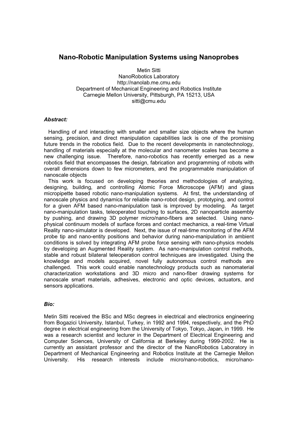 Nano-Robotic Manipulation Systems Using Nanoprobes