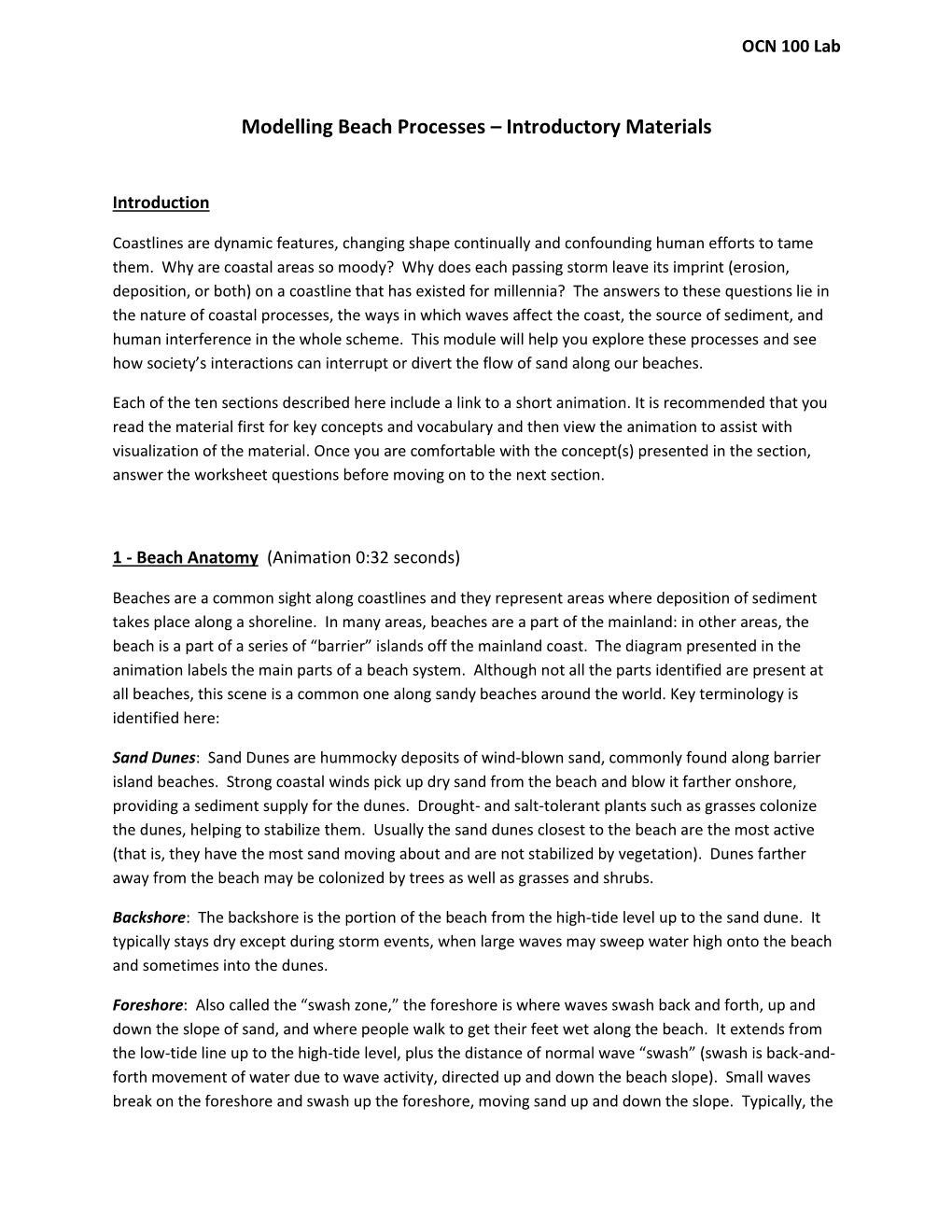 Modelling Beach Processes – Introductory Materials