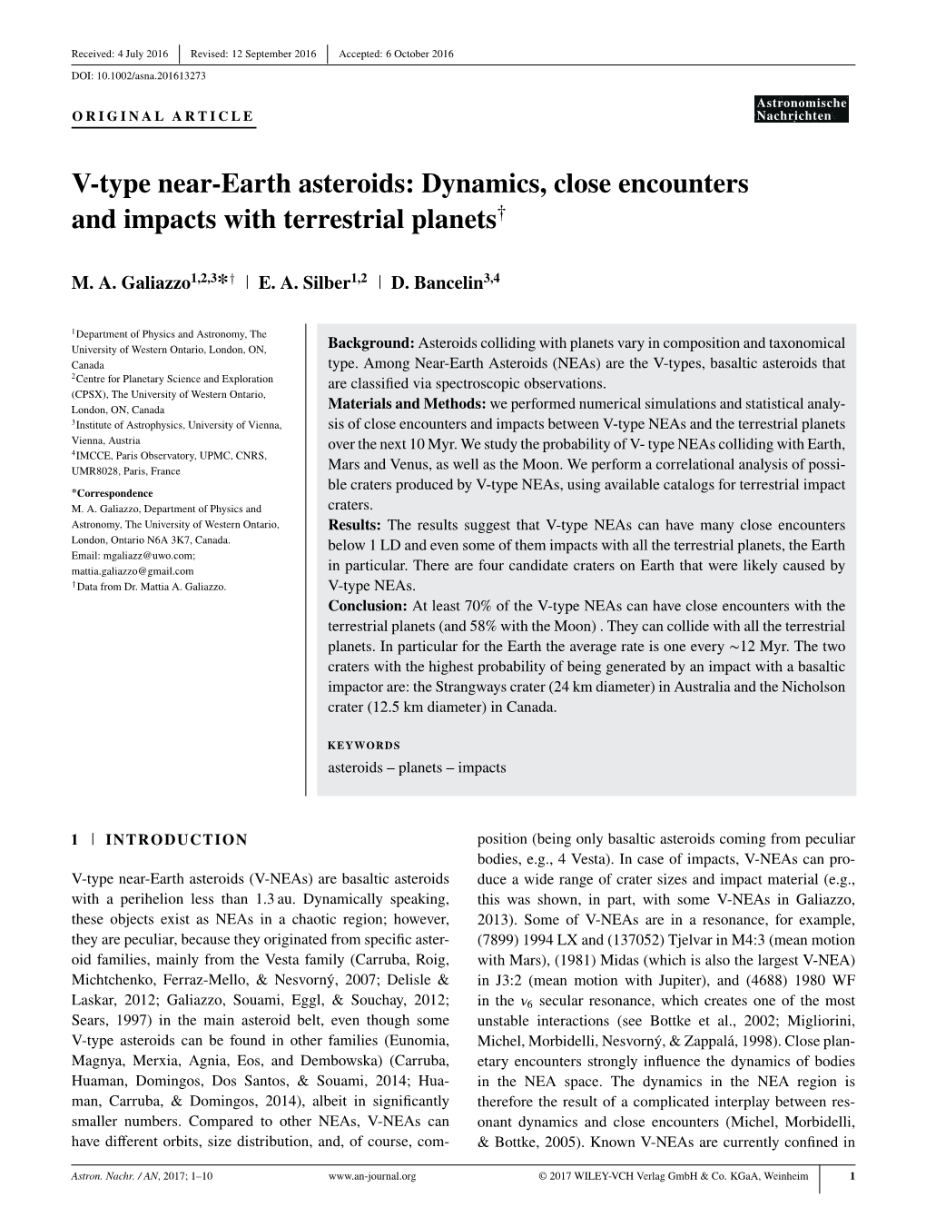 V-Type Near-Earth Asteroids: Dynamics, Close Encounters and Impacts with Terrestrial Planets†