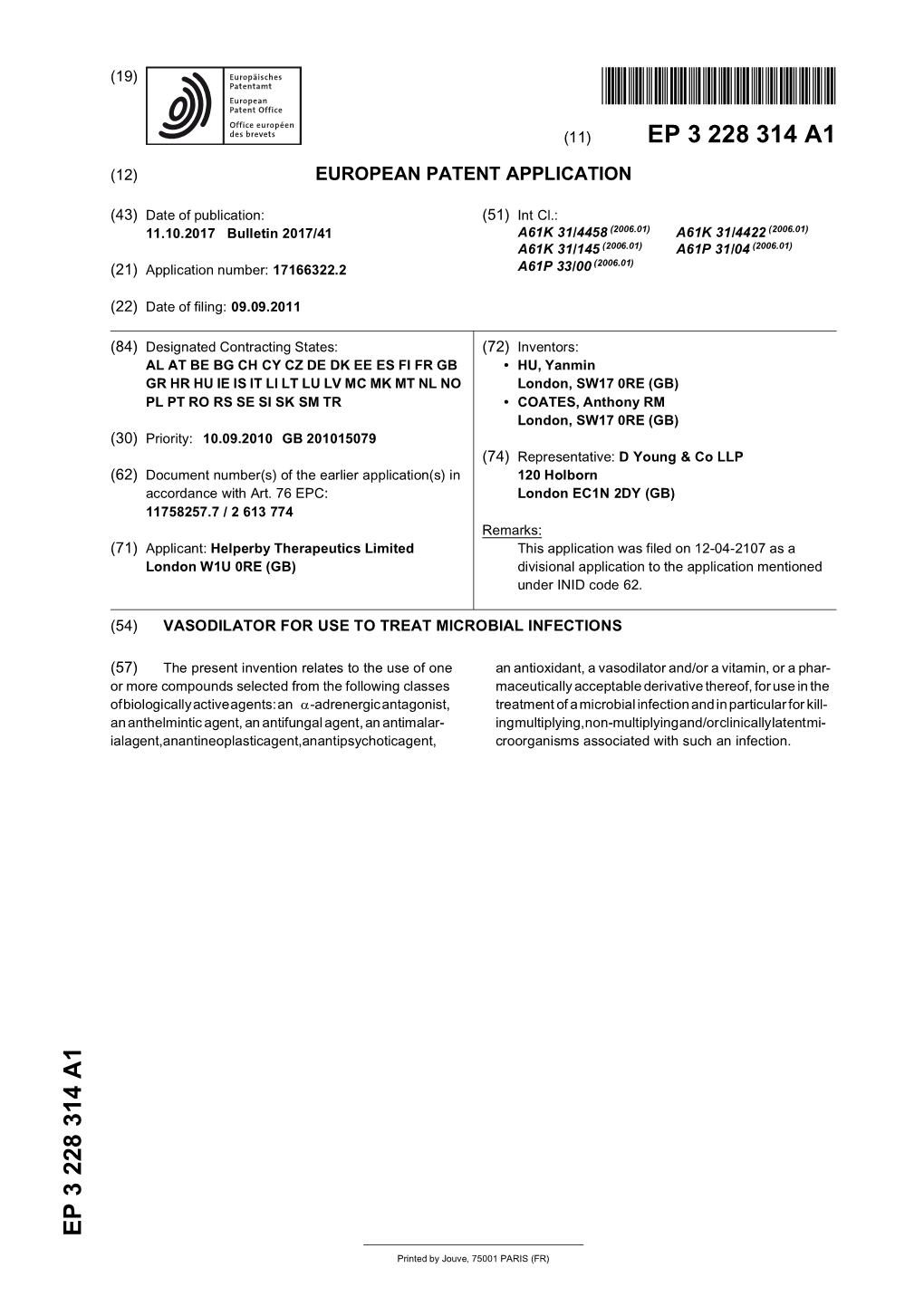 Vasodilator for Use to Treat Microbial Infections