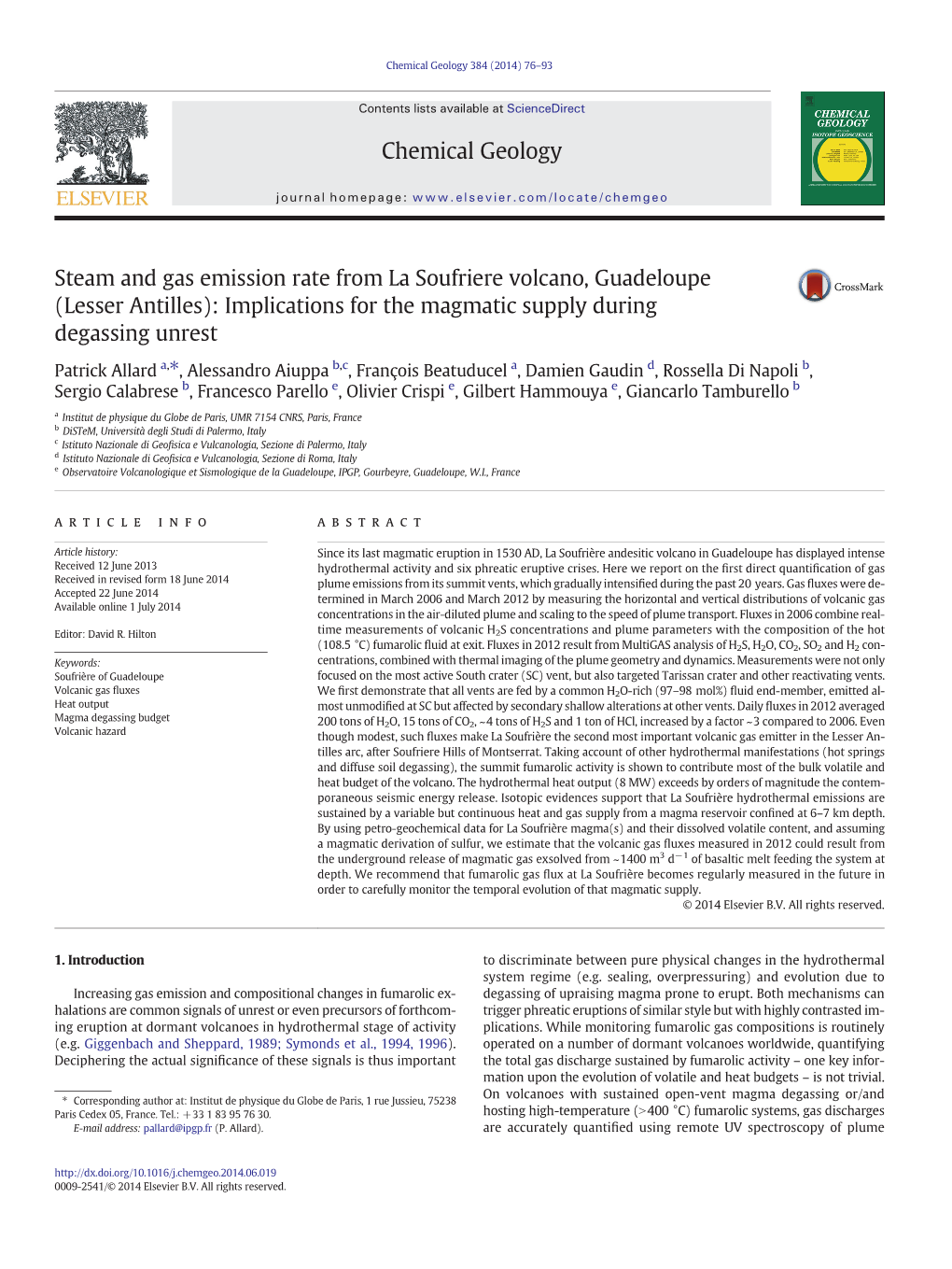 Steam and Gas Emission Rate from La Soufriere Volcano, Guadeloupe (Lesser Antilles): Implications for the Magmatic Supply During Degassing Unrest