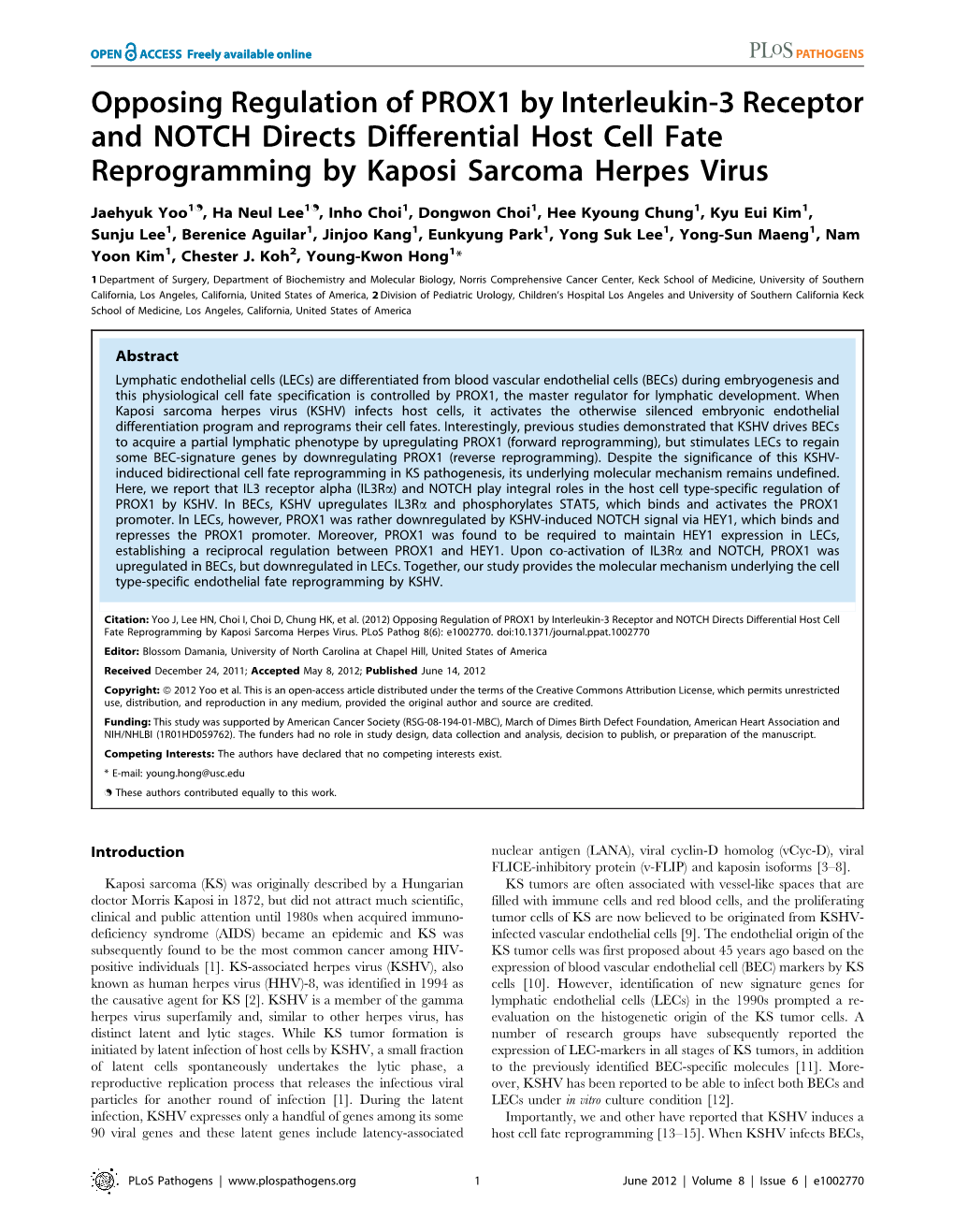 Opposing Regulation of PROX1 by Interleukin-3 Receptor and NOTCH Directs Differential Host Cell Fate Reprogramming by Kaposi Sarcoma Herpes Virus