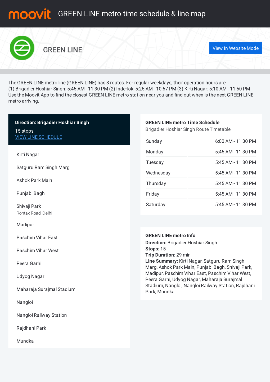 GREEN LINE Metro Time Schedule & Line Route