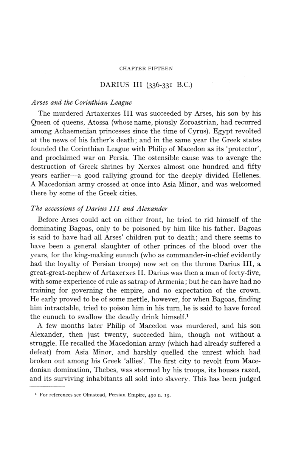 DARIUS III (336-331 B.C.) Arses and the Corinthian League The