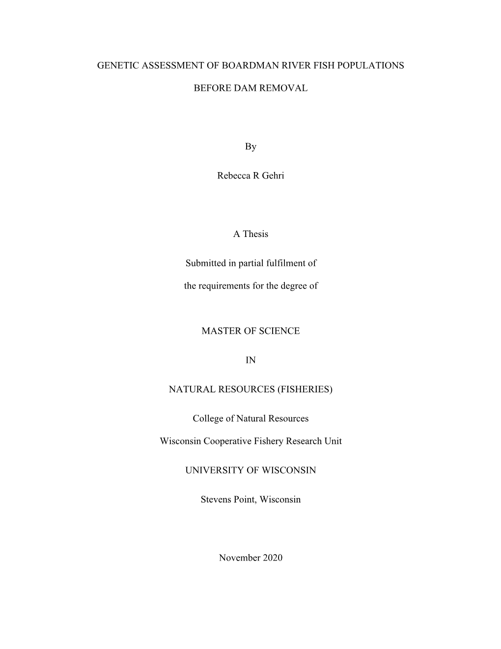 Genetic Assessment of Boardman River Fish Populations