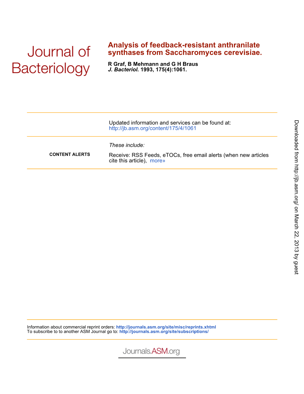 Synthases from Saccharomyces Cerevisiae. Analysis of Feedback