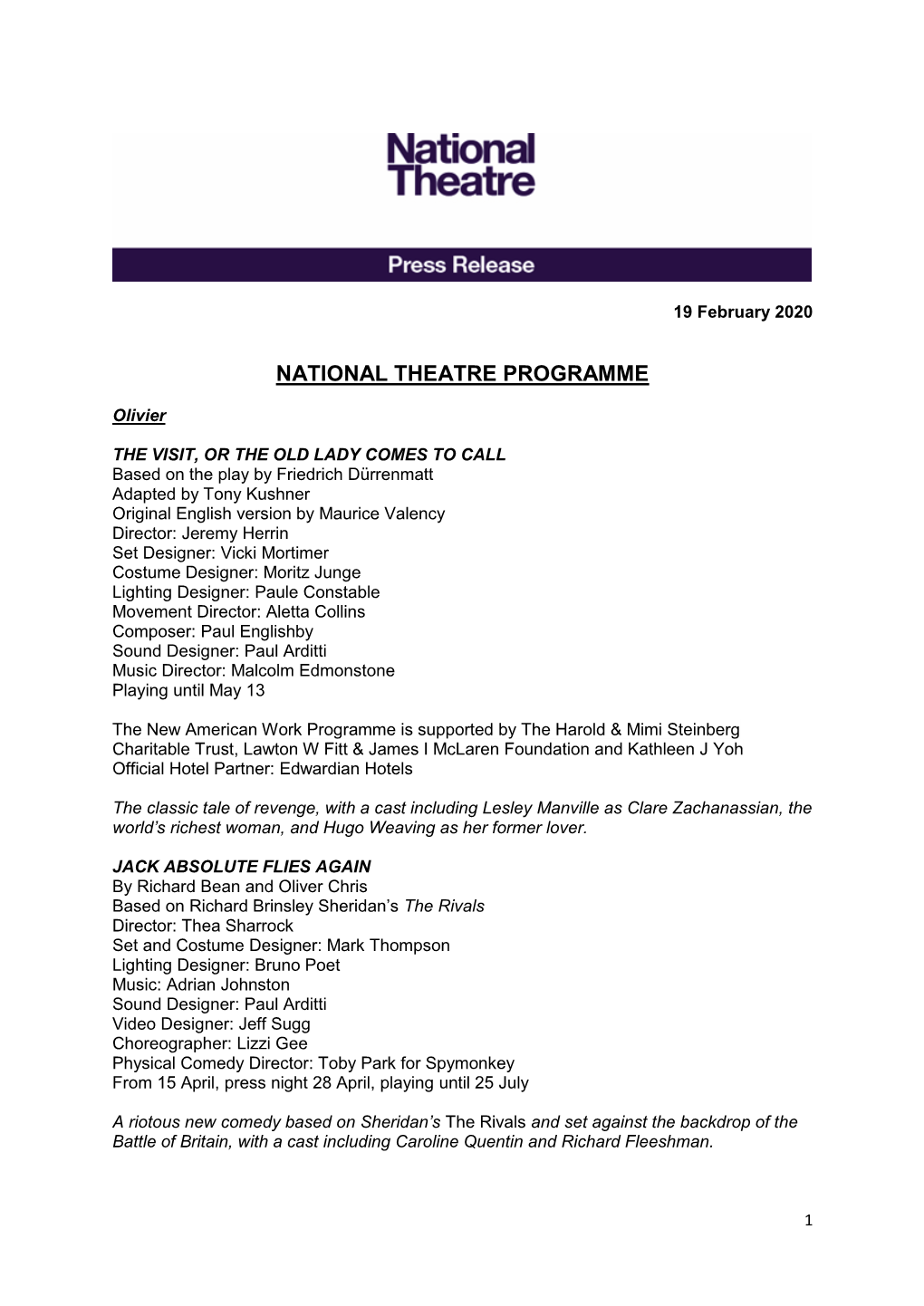 National Theatre Programme