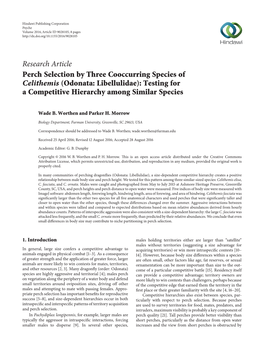 Perch Selection by Three Cooccurring Species of Celithemis (Odonata: Libellulidae): Testing for a Competitive Hierarchy Among Similar Species