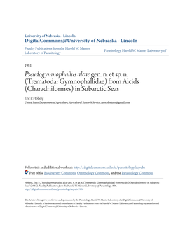 Pseudogymnophallus Alcae Gen. N. Et Sp. N. (Trematoda: Gymnophallidae) from Alcids (Charadriiformes) in Subarctic Seas Eric P