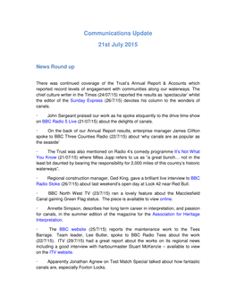 Communications Update 21St July 2015