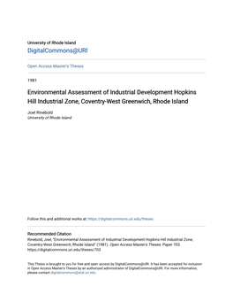 Environmental Assessment of Industrial Development Hopkins Hill Industrial Zone, Coventry-West Greenwich, Rhode Island