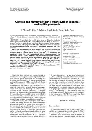 Activated and Memory Alveolar T-Lymphocytes in Idiopathic Eosinophilic Pneumonia