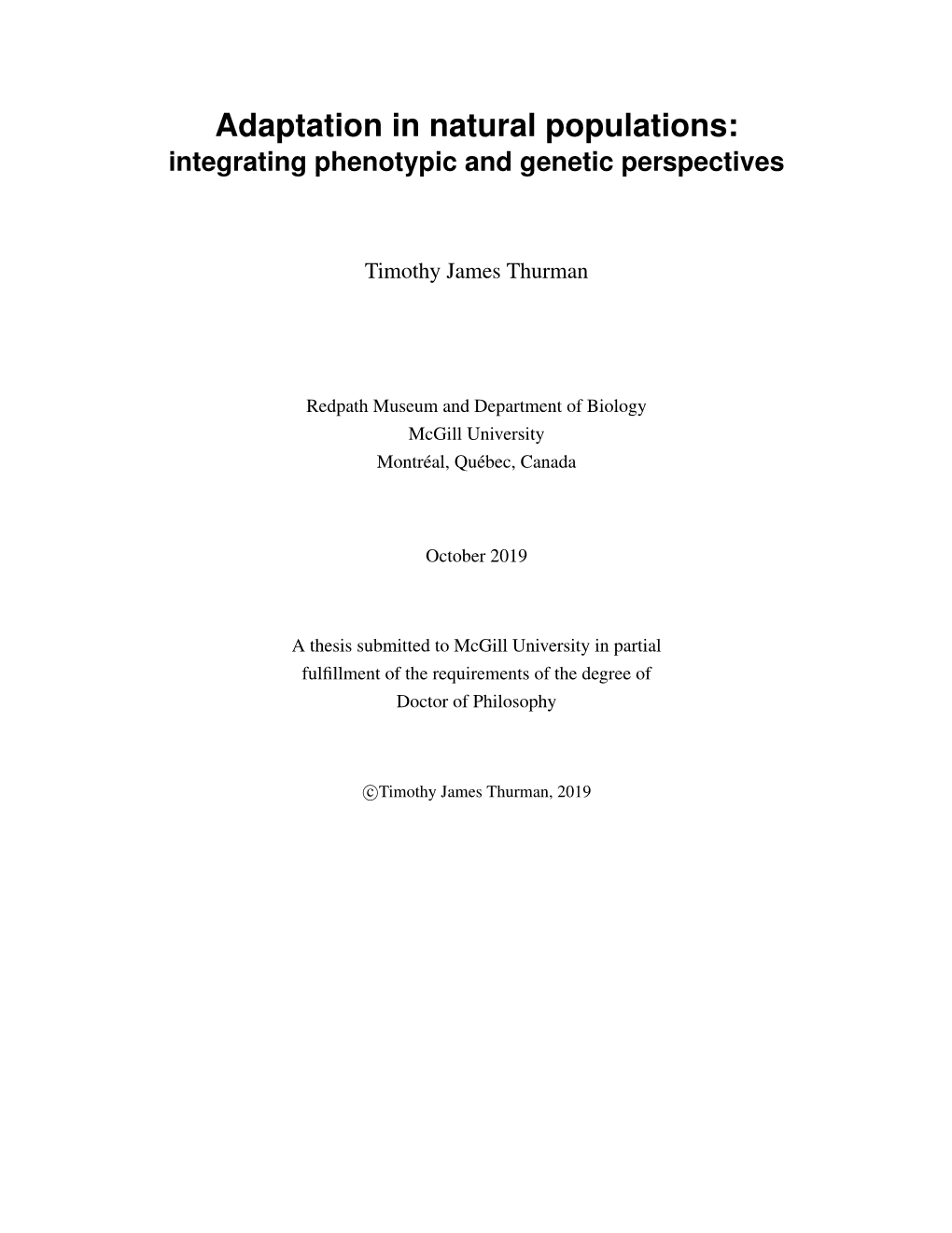 Adaptation in Natural Populations: Integrating Phenotypic and Genetic Perspectives