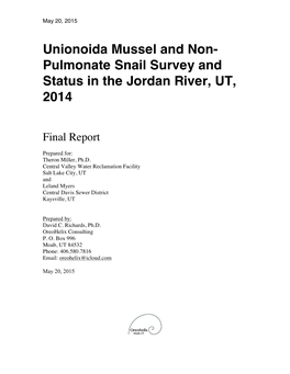 Pulmonate Snail Survey and Status in the Jordan River, UT, 2014