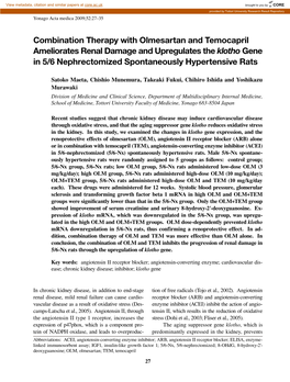Combination Therapy with Olmesartan and Temocapril Ameliorates Renal Damage and Upregulates the Klotho Gene in 5/6 Nephrectomized Spontaneously Hypertensive Rats