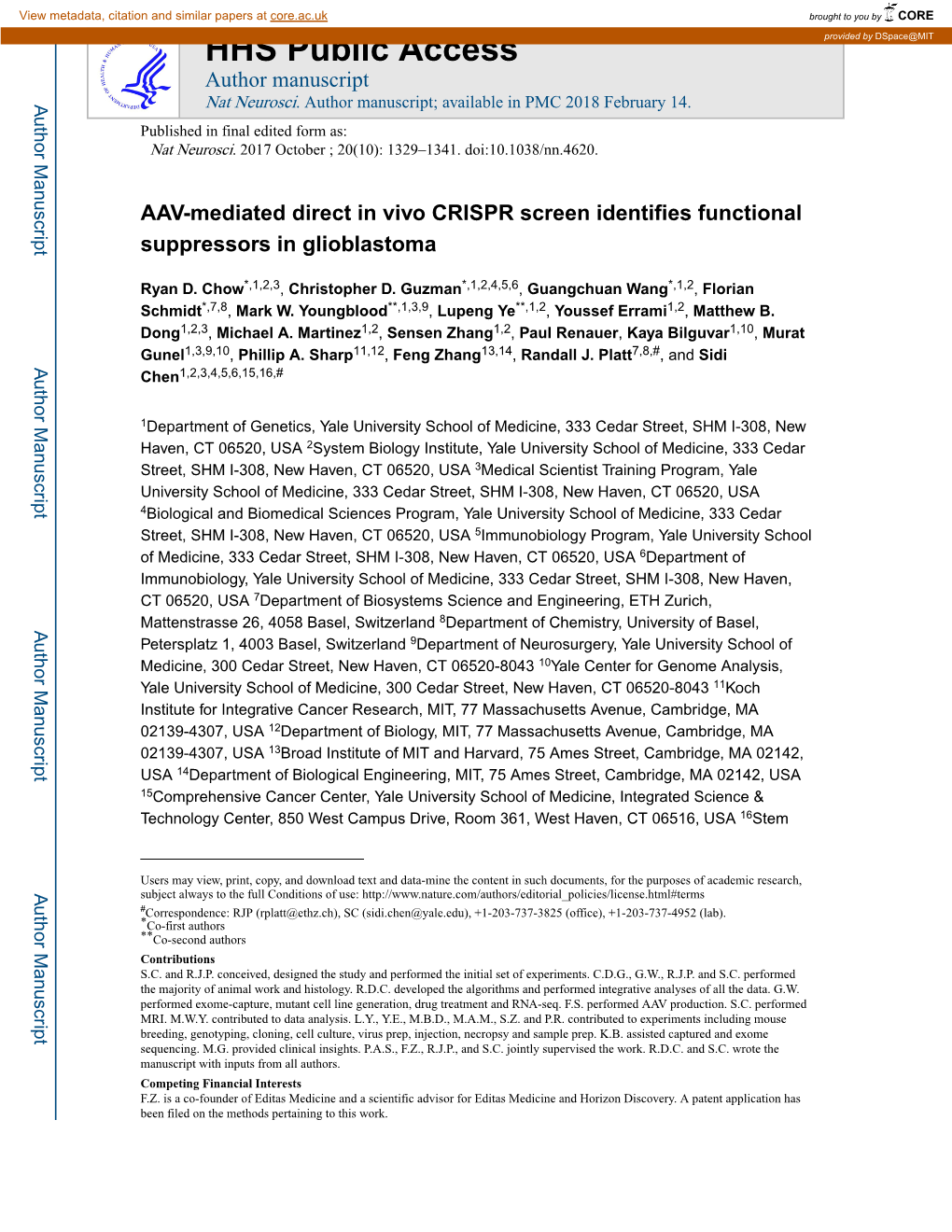 AAV-Mediated Direct in Vivo CRISPR Screen Identifies Functional Suppressors in Glioblastoma