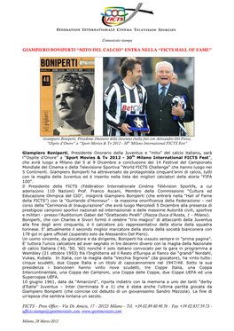 Giampiero Boniperti “Mito Del Calcio” Entra Nella “Ficts Hall of Fame”