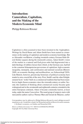 Cameralism, Capitalism, and the Making of the Modern Economic Mind Philipp Robinson Rössner