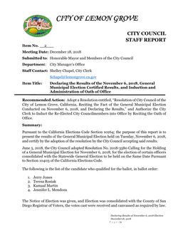 City of Lemon Grove City Council Staff Report