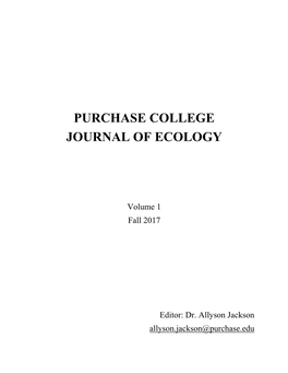 2017 Volume 1 Purchase College Journal of Ecology