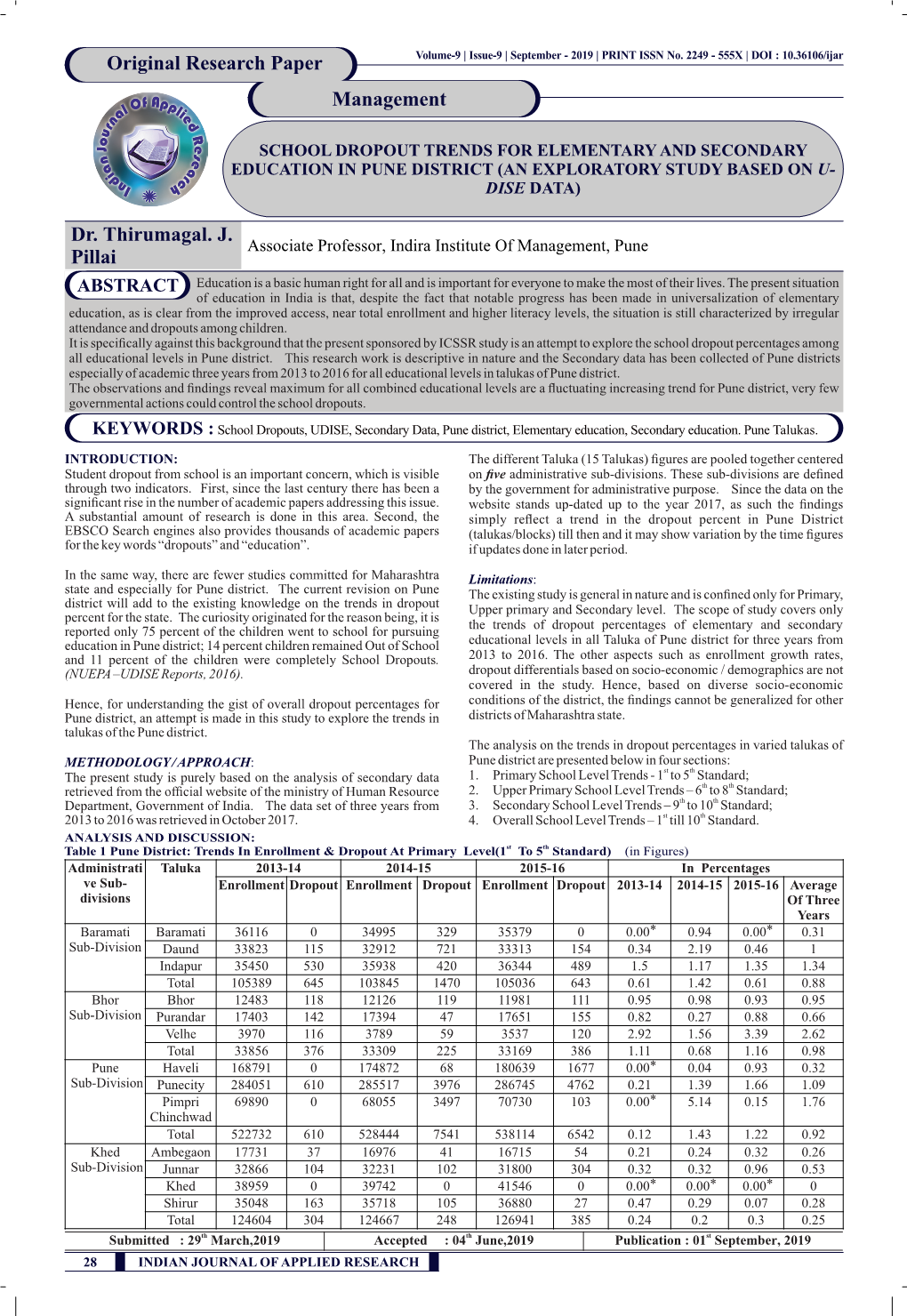 Dr. Thirumagal. J. Pillai Original Research Paper Management