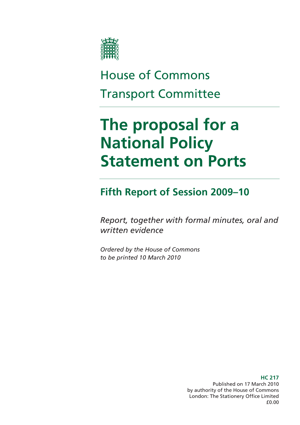 The Proposal for a National Policy Statement on Ports
