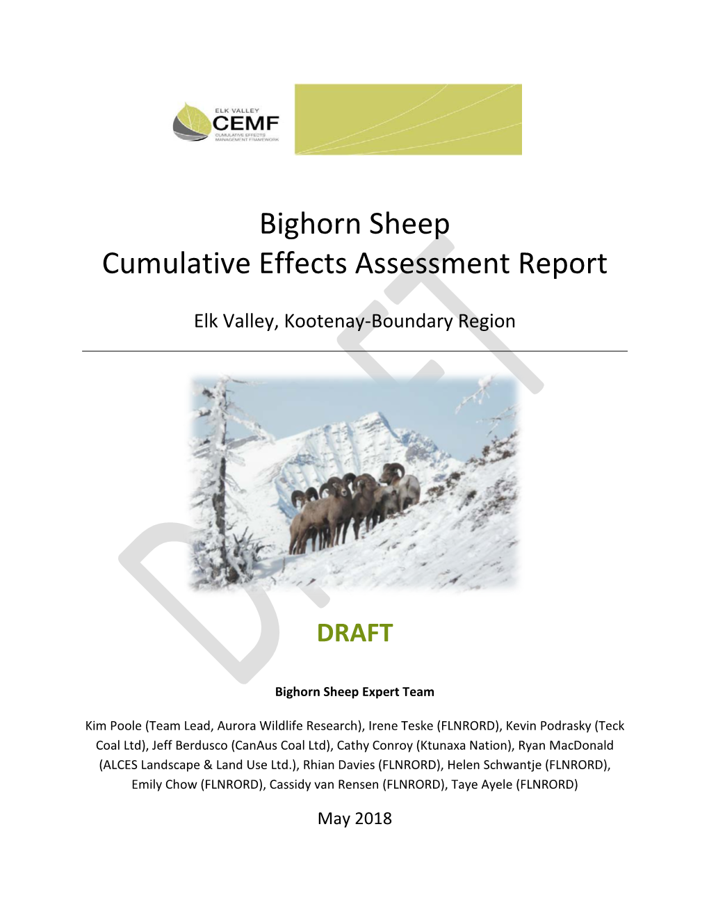 Bighorn Sheep Cumulative Effects Assessment Report