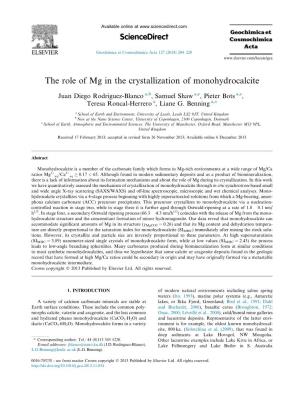 The Role of Mg in the Crystallization of Monohydrocalcite