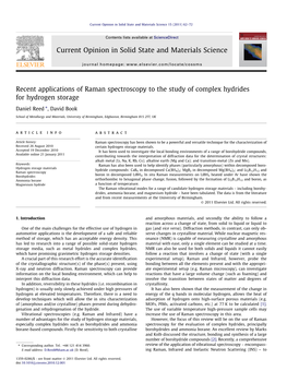 Recent Applications of Raman Spectroscopy to the Study of Complex Hydrides for Hydrogen Storage ⇑ Daniel Reed , David Book