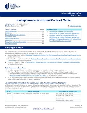 Radiopharmaceuticals and Contrast Media – Oxford Clinical Policy