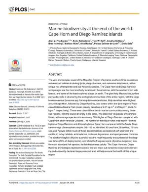 Marine Biodiversity at the End of the World: Cape Horn and Diego Ramı´Rez Islands