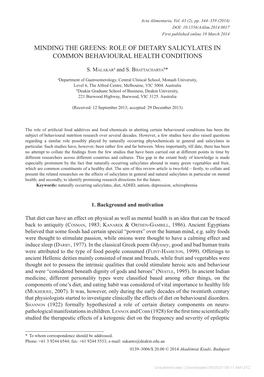 Role of Dietary Salicylates in Common Behavioural Health Conditions