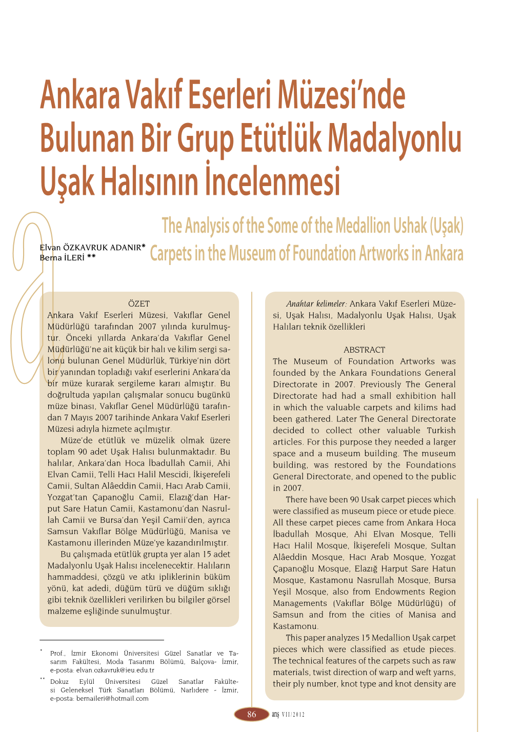 Ankara Vakıf Eserleri Müzesi'nde Bulunan Bir Grup Etütlük