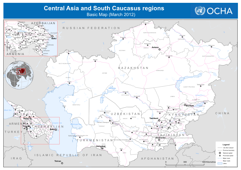 Central Asia and South Caucasus Regions \! Basic Map (March 2012)