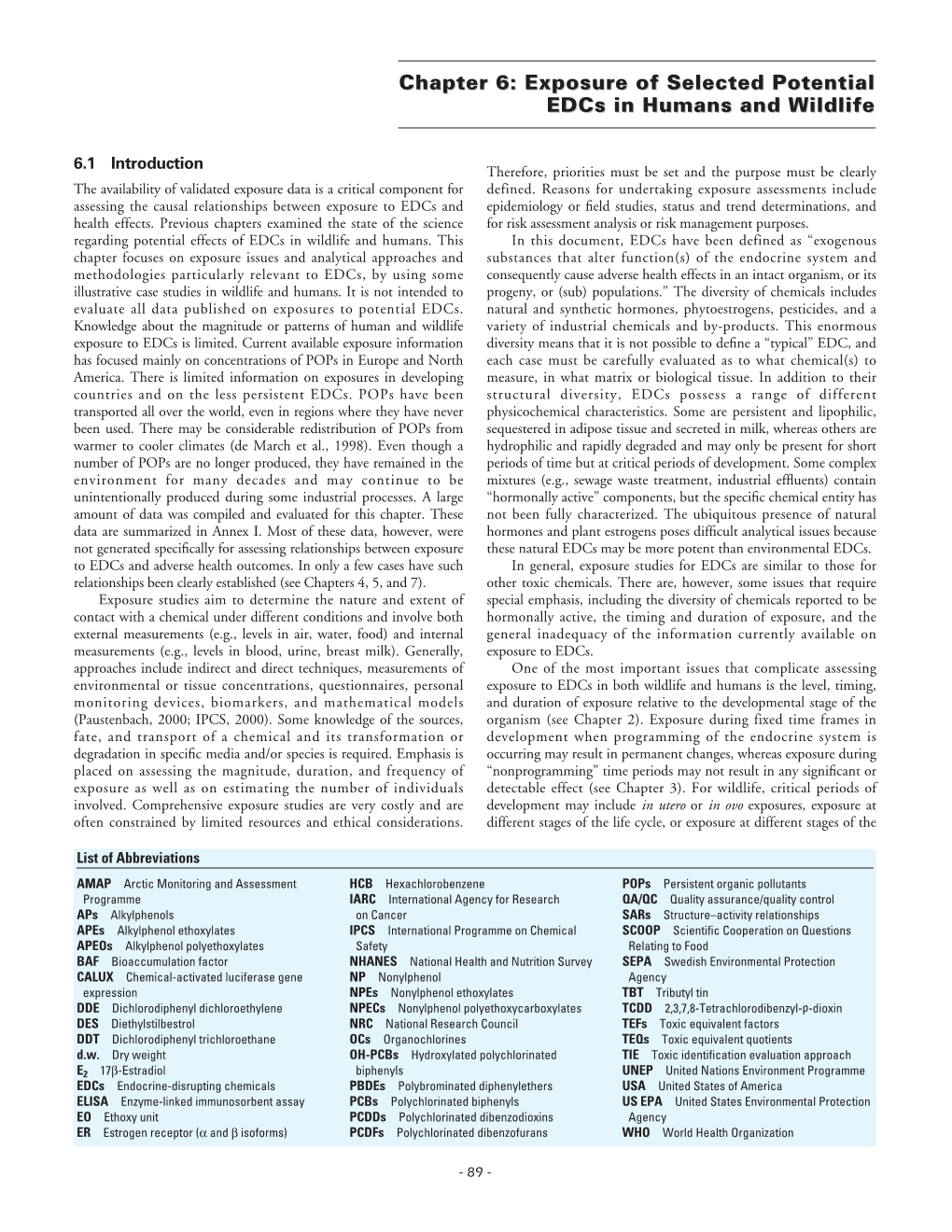 Exposure of Selected Potential Edcs in Humans and Wildlife