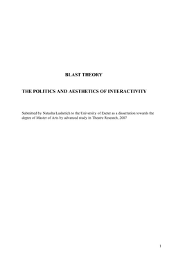 Blast Theory the Politics and Aesthetics of Interactivity