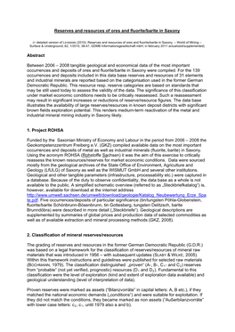 Reserves and Resources of Ores and Fluorite/Barite in Saxony