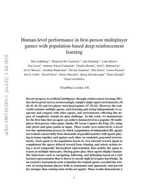 Human-Level Performance in First-Person Multiplayer Games With
