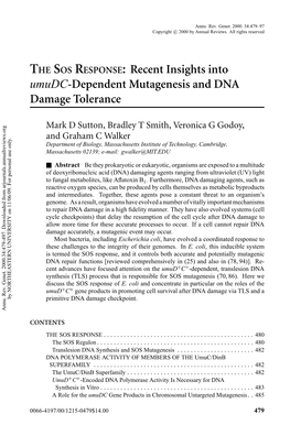 THE SOS RESPONSE: Recent Insights Into Umudc-Dependent Mutagenesis and DNA Damage Tolerance