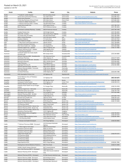 Posted on March 25, 2021 Sites with Asterisks (**) Are Able to Vaccinate ELIGIBLE 16-17 Year Olds